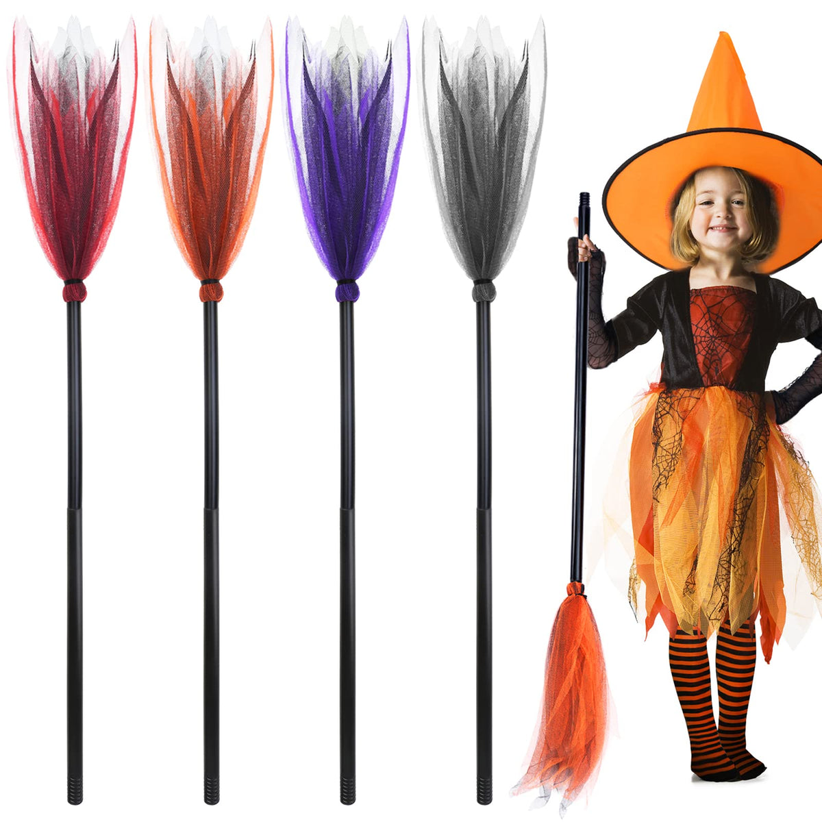 Kids Witch Broom Costume Prop 4-Pack | Ships From US