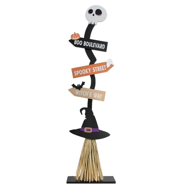 Witch Broom Halloween Porch Sign | Rustic Wood Decor