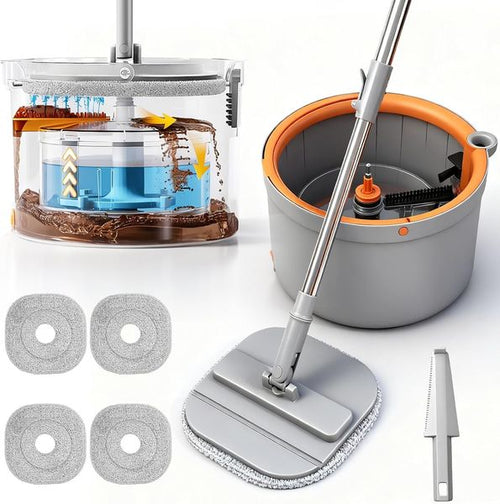 Clean/Dirty Water Separation Spin Mop with 4 Mop Heads